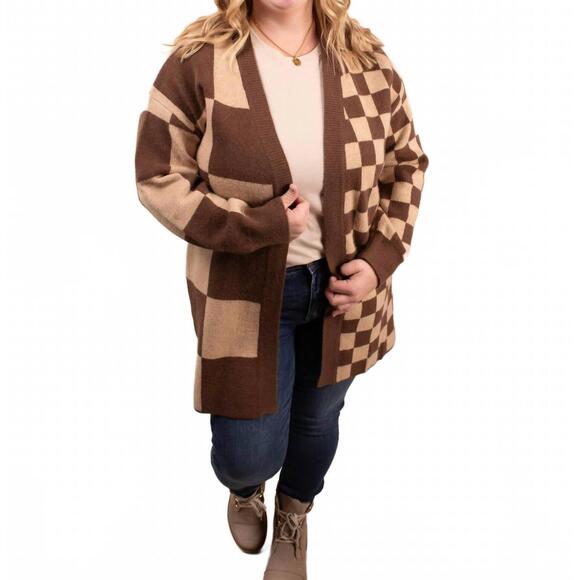 NEW HAPTICS keep it in check open front cardigan in brown - Picture 3 of 5